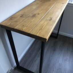 Breakfast Bar Table Rustic Solid Timber Top, Depth 44cm Black Or Clear Metal Legs - U H All Made To Order - thumbnail 2