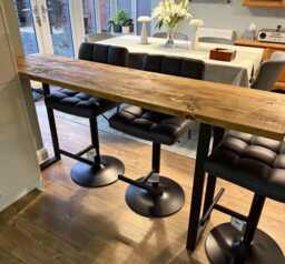 Breakfast Bar Table Rustic Solid Timber Top, Depth 44cm Black Or Clear Metal Legs - U H All Made To Order