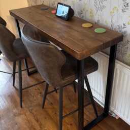 Breakfast Bar Table Rustic Solid Timber Top, Depth 44cm Black Or Clear Metal Legs - U H All Made To Order - thumbnail 3