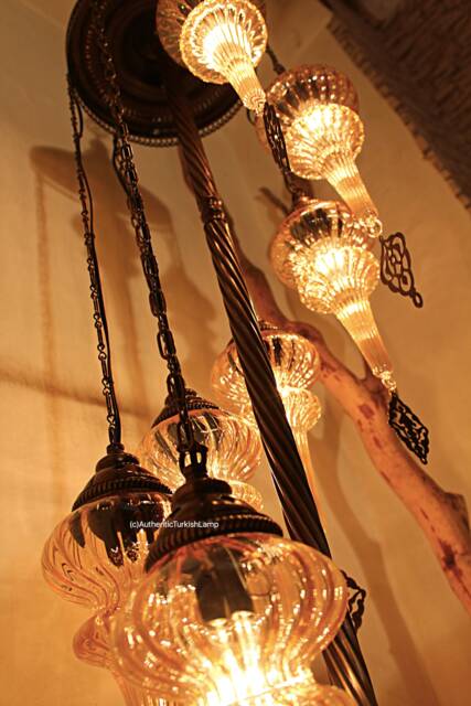 7 Glass Standing Lamp, Moroccan Lantern, Chandelier, Turkish Light, Hanging Lamp, Mosaic Lighting, Standing Lamp - image 1