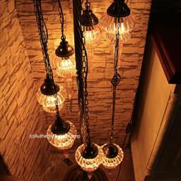 7 Glass Standing Lamp, Moroccan Lantern, Chandelier, Turkish Light, Hanging Lamp, Mosaic Lighting, Standing Lamp - thumbnail 3
