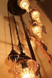 7 Glass Standing Lamp, Moroccan Lantern, Chandelier, Turkish Light, Hanging Lamp, Mosaic Lighting, Standing Lamp - thumbnail 1