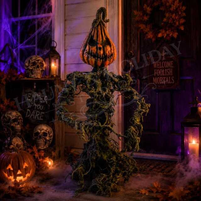 Handmade Pumpkin Monster Sculpture - Poseable Vine Horror Halloween Prop - image 1