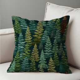 Pine Tree Forest Cushion Cover, Dark Green Nature Inspired Woodland Pillow Case, Cabin Or Rustic Home Decor, Any Size Cover - thumbnail 1
