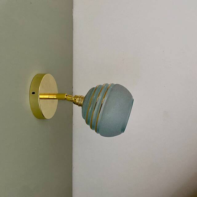 Vintage Tulip Wall Lamp in Blue & Gold Granite Glass - image 1