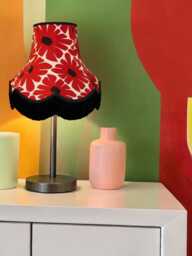 Red Retro Lampshade With Black Fringe Handmade For Ceiling Lights, Table & Floor Standard Lamp Shades - thumbnail 1