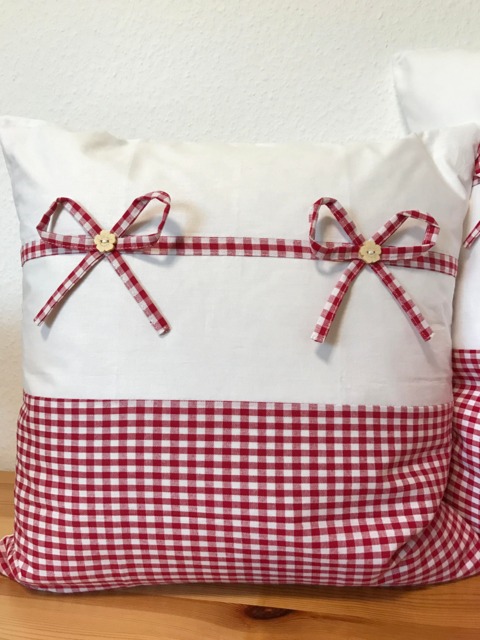 1 Country Style Cushion Cover, Pillow Case, Pillow, Red & White Checkered 40x40cm - image 1