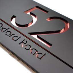 K Smart Sign - Laser Cut Matt Black & Rose Gold Mirror Personalised Door Numbers House Plaques Number 3D 30cm X 16cm - thumbnail 3