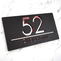 K Smart Sign - Laser Cut Matt Black & Rose Gold Mirror Personalised Door Numbers House Plaques Number 3D 30cm X 16cm - thumbnail 2