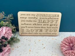 You Are My Sunshine Music Lyrics Wall Plaque Gift Home Decor Housewarming Present Engraved Sign - thumbnail 1