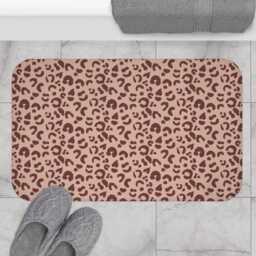 Plush Bath Mat, Leopard Print, Sable Red Blush Pink, Jungle Cats, Safari Decor, Bathroom Rug, Animal Print Home Kids Room, Cheetah - thumbnail 1