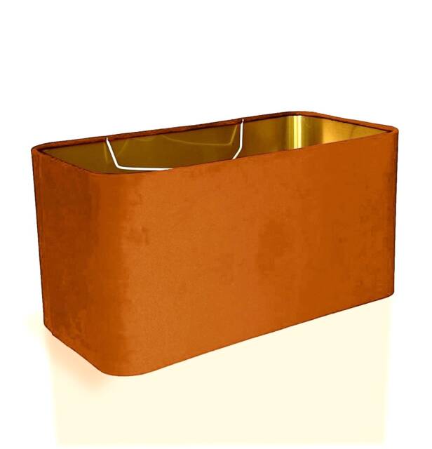 New Made To Order Spice Rust Orange Velvet Lamp Shade & Pendant Light Rounded Rectangular Shape Metallic Panels Lining - image 1