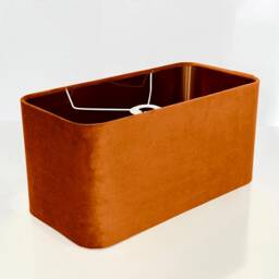 New Made To Order Spice Rust Orange Velvet Lamp Shade & Pendant Light Rounded Rectangular Shape Metallic Panels Lining - thumbnail 2