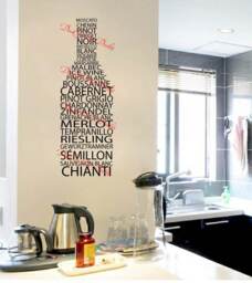 Wine Types in The Shape Of A Wine Bottle Vinyl Wall Decal Decoration E00293 - thumbnail 1