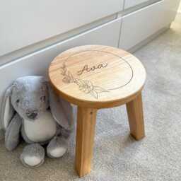 Childrens Personalised Stool - Engraved Stall First Birthday Nursery Decor Kids Chair Wooden Baby Gift