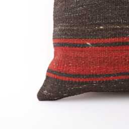 Turkish Kilim Pillow Cover Orange Striped Wool Cushion, 16x16 - thumbnail 3