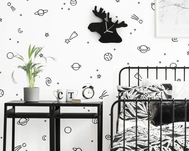 Space Wall Decals - Outer Nursery Decor, Moon & Stars Stickers, Kids Room Art, Celestial Astronomy Gift - image 1