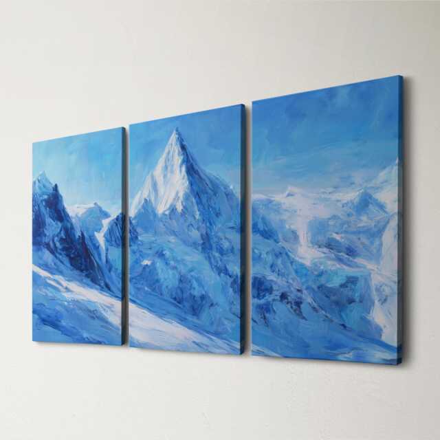 Swiss Alps Icy Mountain Glacier Painting 3 Panel Split Canvas Wall Art Winter Landscape Oil Home Decor Gift - image 1