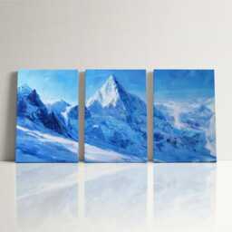 Swiss Alps Icy Mountain Glacier Painting 3 Panel Split Canvas Wall Art Winter Landscape Oil Home Decor Gift - thumbnail 3