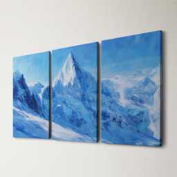 Swiss Alps Icy Mountain Glacier Painting 3 Panel Split Canvas Wall Art Winter Landscape Oil Home Decor Gift - thumbnail 1