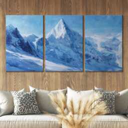 Swiss Alps Icy Mountain Glacier Painting 3 Panel Split Canvas Wall Art Winter Landscape Oil Home Decor Gift - thumbnail 2