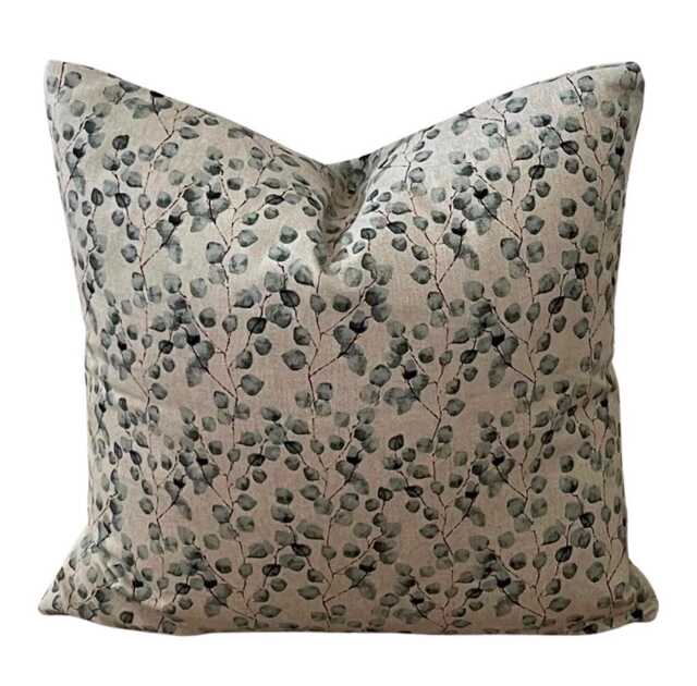 Eucalyptus Pillow Cover Linen Look Fabric, Green Leaves, Handmade - image 1