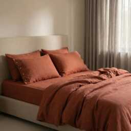 Burnt Orange Linen Duvet Cover Set With Pillowcases, Sets Queen, King, Custom Bedding