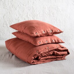 Linen Duvet Set With Pillowcases, Cover Sets Queen, King, Burnt Orange Bedding - thumbnail 2