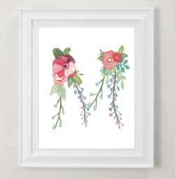 M - Floral Letter Art Print Girls Nursery Decor Decorative Botanical Initial For Baby Or Child's Room Newlywed Gift Wall - thumbnail 1