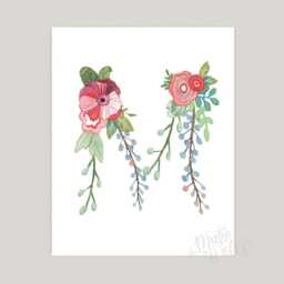 M - Floral Letter Art Print Girls Nursery Decor Decorative Botanical Initial For Baby Or Child's Room Newlywed Gift Wall - thumbnail 2