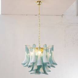 Teal Murano Glass Chandelier, Italian Petali Style Pendant Lamp - thumbnail 2