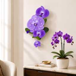 Purple Orchid Wall Clock, 3D Floral Botanical Home Decor, Swinging Pendulum Flower - thumbnail 3