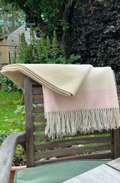 Cream & Beige Pastel Merino Lambswool Throw - Pale Blanket With Fringe, Made in Yorkshire - image 1