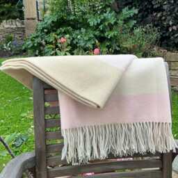 Cream & Beige Pastel Merino Lambswool Throw - Pale Blanket With Fringe, Made in Yorkshire - thumbnail 2