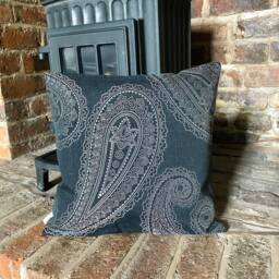 748. Handmade Silver Paisley On Black Jacquard Cushion Cover. Various Sizes - thumbnail 1