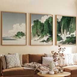 Cliffs Landscape Posters Set Of 3, Japanese Nature Art Prints Wall Decor - thumbnail 3