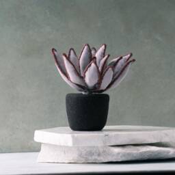Silver Fabric Succulent in Pot Textile Plant Sculpture, Faux Botanical Art, Modern Boho Decor - thumbnail 3