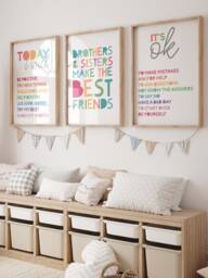 Set Of 3, Affirmation Print, Brother Sister Wall Art, Siblings, Playroom Rainbow Prints, Colourful, Girls Bedroom Decor, Motivational - thumbnail 1