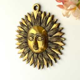 Brass Sun Face Wall Hanging 7 Inch Surya Bhagwan Decor, Vaastu For Good Luck & Prosperity, Home Decor Gift Friends - thumbnail 4