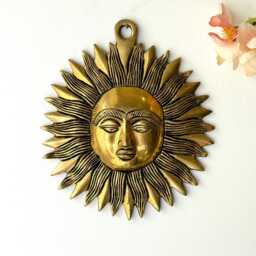 Brass Sun Face Wall Hanging 7 Inch Surya Bhagwan Decor, Vaastu For Good Luck & Prosperity, Home Decor Gift Friends - thumbnail 3