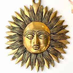 Brass Sun Face Wall Hanging 7 Inch Surya Bhagwan Decor, Vaastu For Good Luck & Prosperity, Home Decor Gift Friends - thumbnail 2