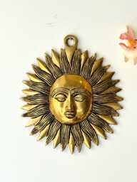 Brass Sun Face Wall Hanging 7 Inch Surya Bhagwan Decor, Vaastu For Good Luck & Prosperity, Home Decor Gift Friends - thumbnail 1