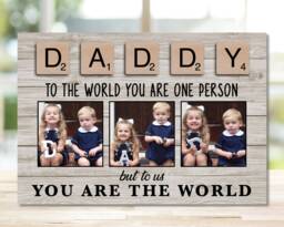 Dad Gift From Kids, Custom Photo Frame Woodblock, Bespoke For Daddy, Scrabble Tile Design, Birthday Or Father's Day - thumbnail 1