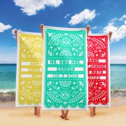 Personalized Mexican Beach Towel With Papel Picado Design - thumbnail 1
