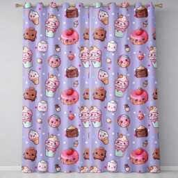 Kawaii Desserts Cupcake Donut & Sweets On Purple Background Seamless Pattern Readymade Eyelet Ring Top Thermal 100% Blackout Curtains - thumbnail 2