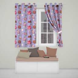 Kawaii Desserts Cupcake Donut & Sweets On Purple Background Seamless Pattern Readymade Eyelet Ring Top Thermal 100% Blackout Curtains - thumbnail 1