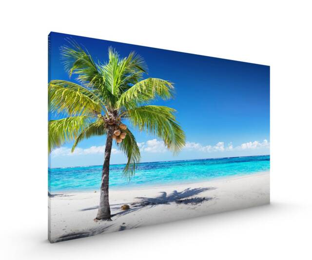 Tropical Beach View Canvas Framed Glossy Premium With Metal Hanger Various Sizes - image 1