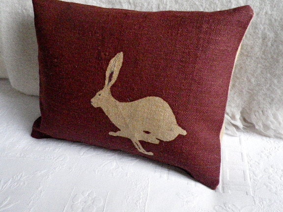 Handprinted Burgundy Logo Hare Cushion Cover - image 1
