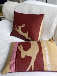 Handprinted Burgundy Logo Hare Cushion Cover - thumbnail 4