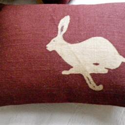 Handprinted Burgundy Logo Hare Cushion Cover - thumbnail 3